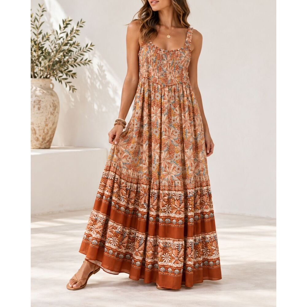 Bécool Floral Smocked Maxi Dress – Size L